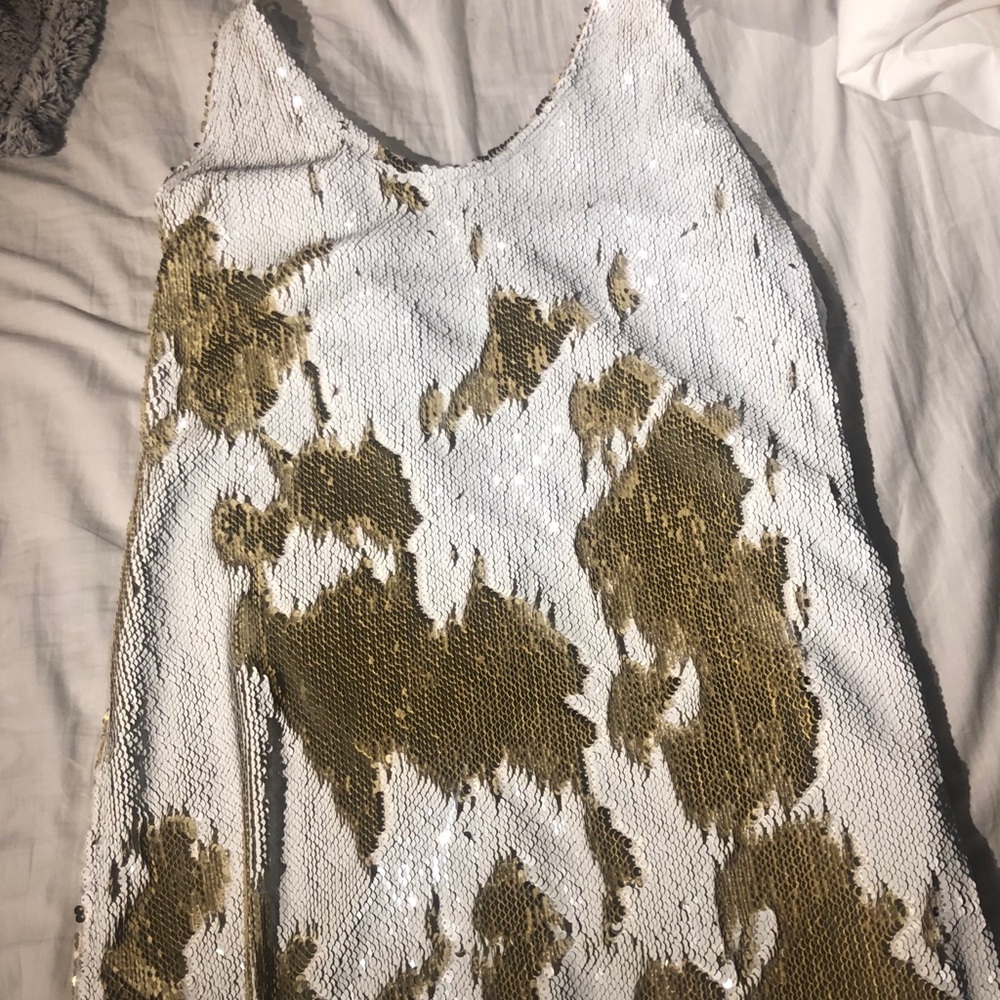 White/Gold Free People Mixed Sequin Dress